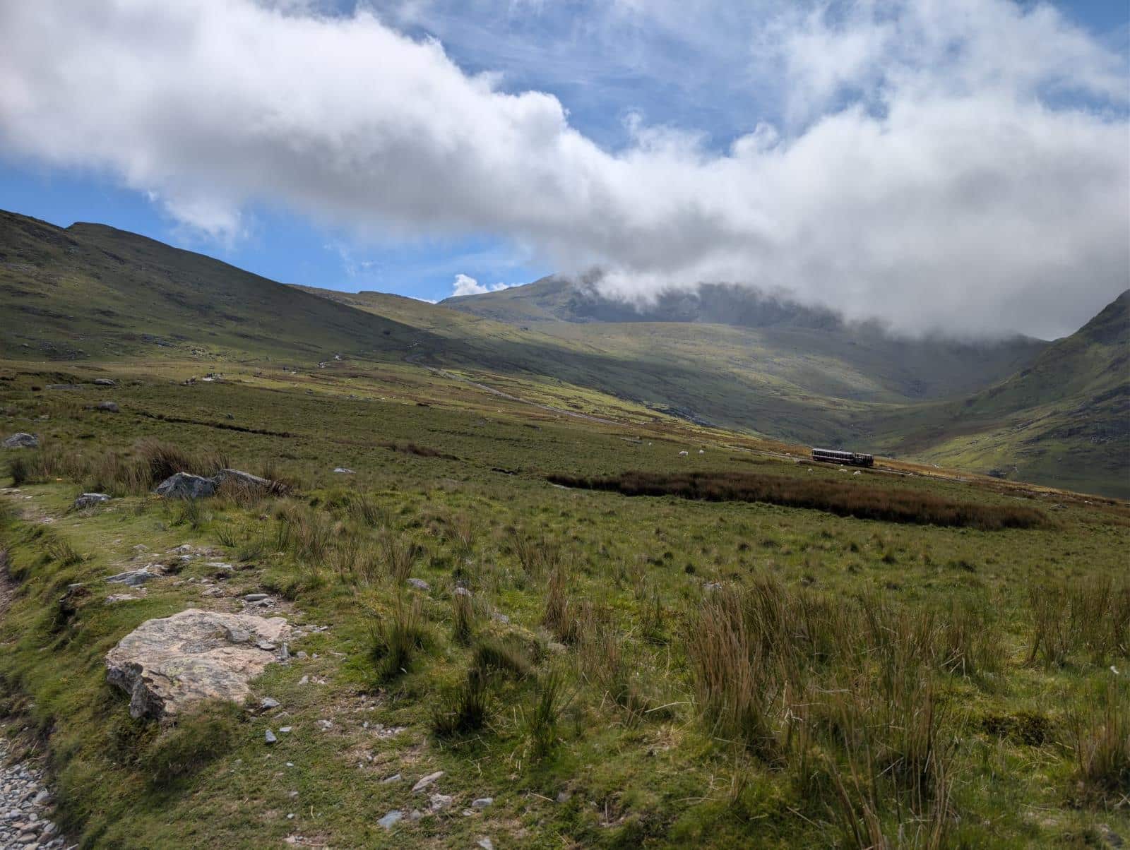 Cloudy conditions across the mountain on the way up